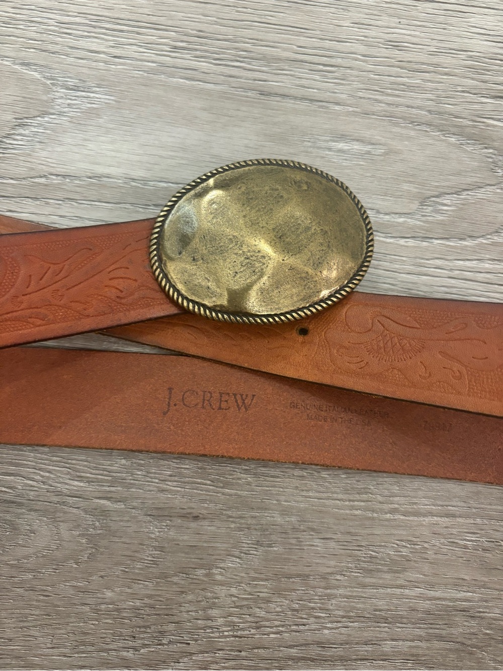 J.Crew Embossed Leather Belt with Brass Oval Buckle size L Large in Brown - Picture 5 of 9